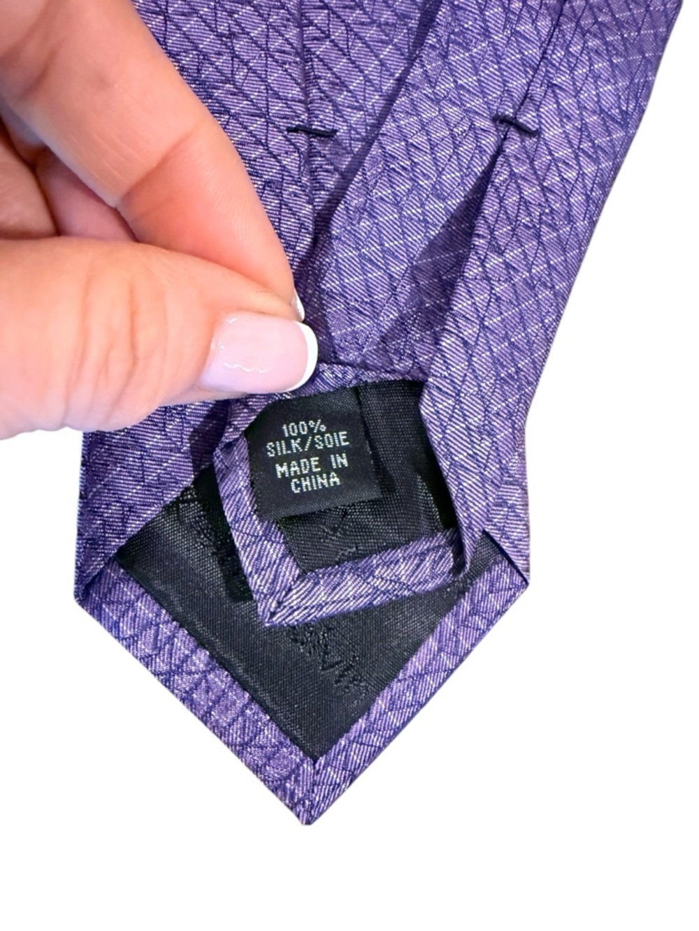 Calvin Klein 100% Silk Necktie Purple Woven Geometric Slim Cut + Tie Clip NWT - Picture 5 of 6